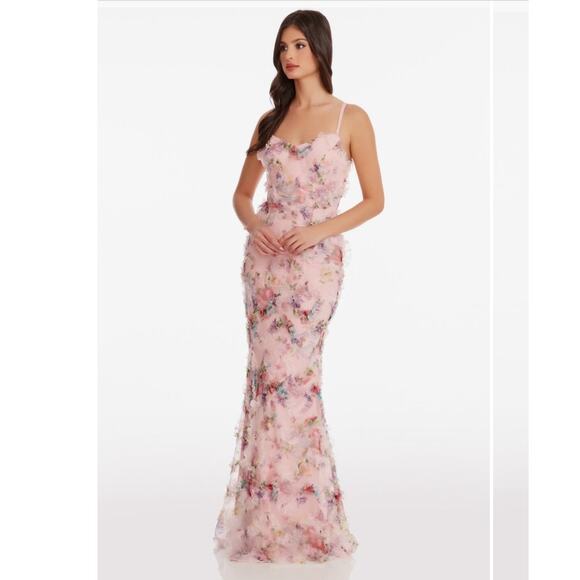 Dress the population Giovanni ruffled Maxi dress blush multi XXL - Picture 4 of 13